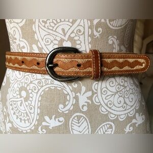 Tan Leather Belt with Silver Buckle
